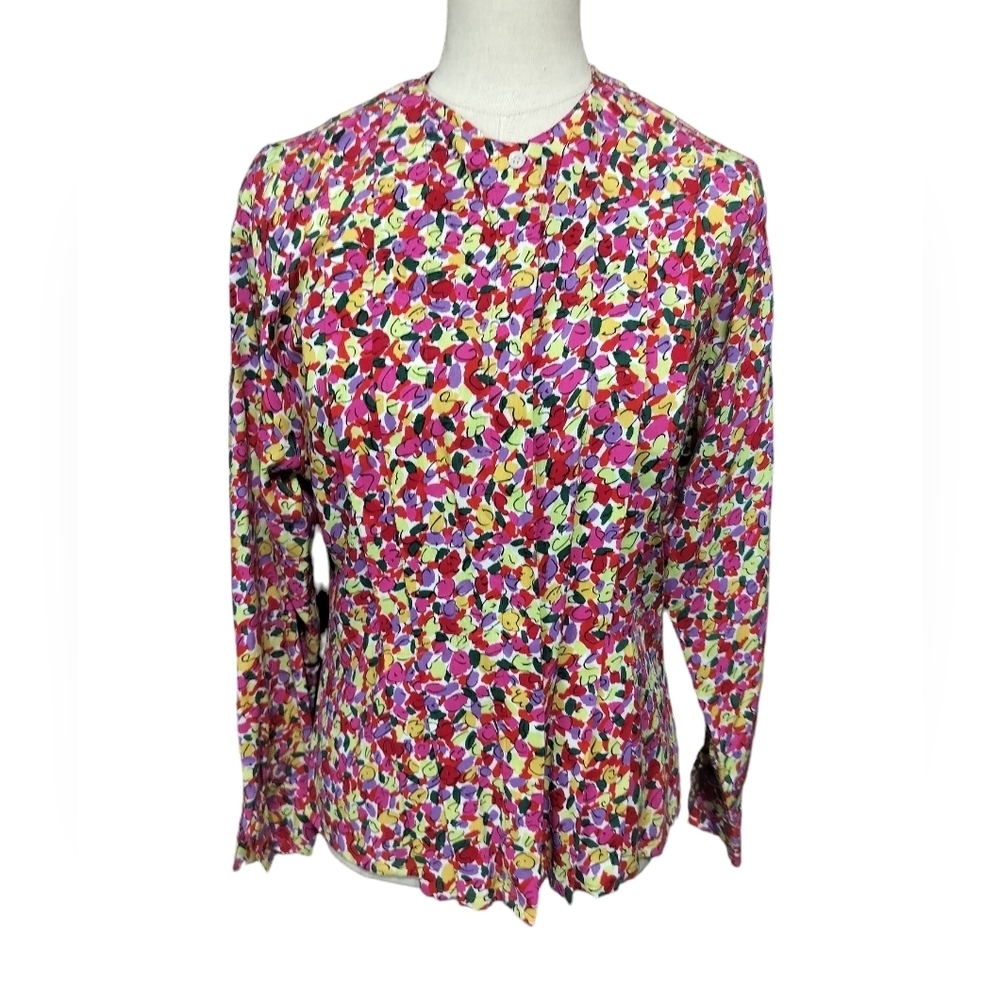 2502)Vtg Guy La Roche  Colorful Floral Print Long Sleeve Button dwn Top Sz EU 38